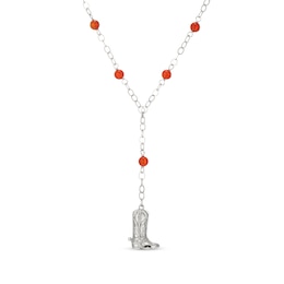 Chalcedony Bead & White Lab-Created Sapphire Cowboy Boot Necklace Sterling Silver 18"