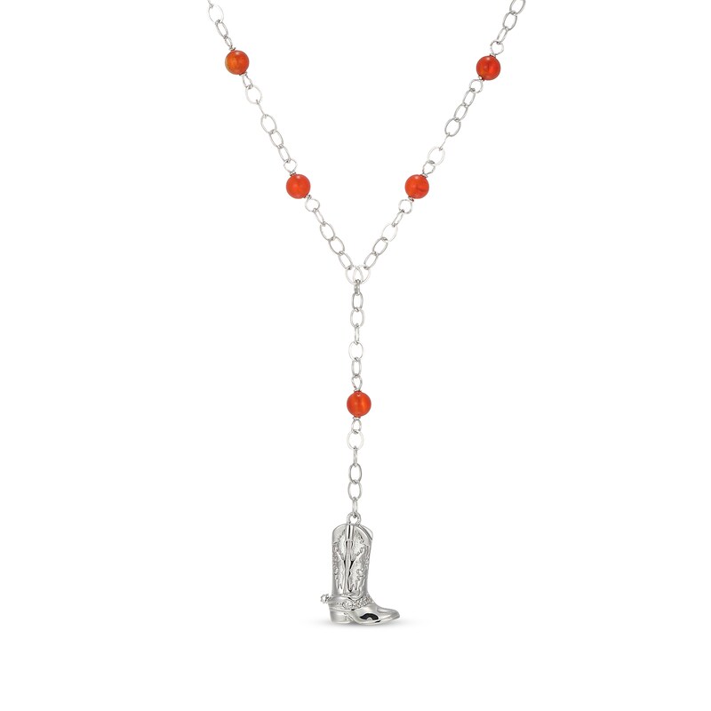 Main Image 1 of Chalcedony Bead & White Lab-Created Sapphire Cowboy Boot Necklace Sterling Silver 18"