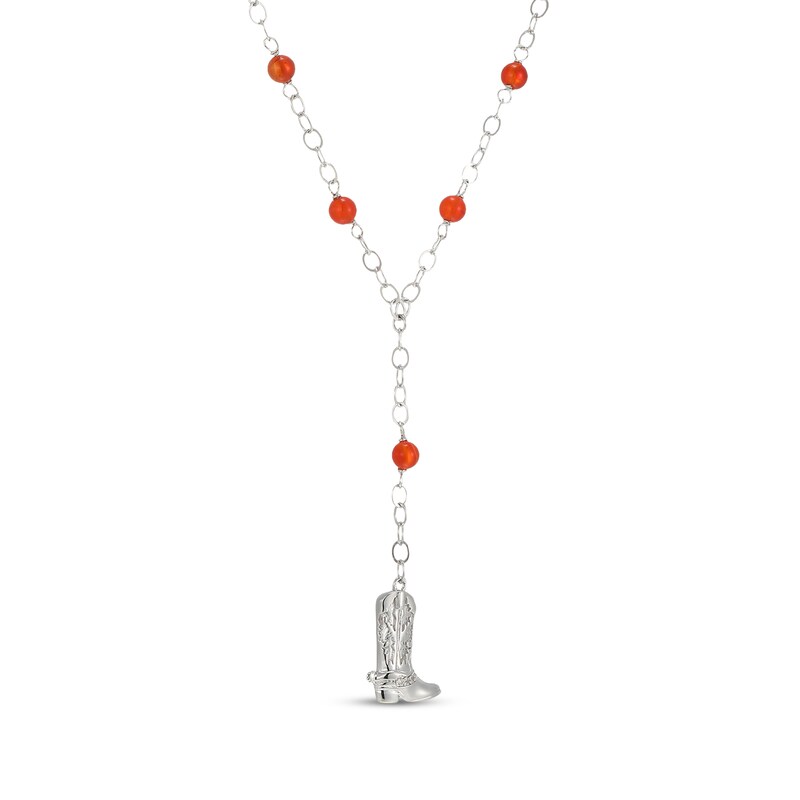 Main Image 2 of Chalcedony Bead & White Lab-Created Sapphire Cowboy Boot Necklace Sterling Silver 18"