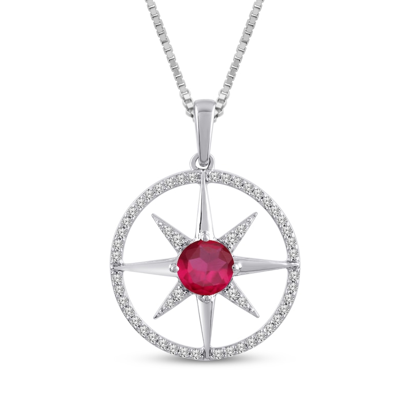 Main Image 1 of Lab-Created Ruby & White Lab-Created Sapphire Star Circle Necklace Sterling Silver 18"