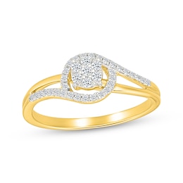 Multi-Diamond Bypass Halo Promise Ring 1/5 ct tw 10K Yellow Gold
