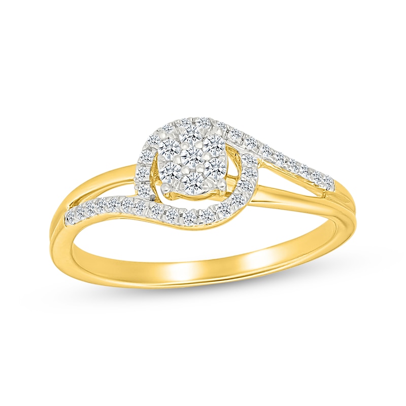 Main Image 1 of Multi-Diamond Bypass Halo Promise Ring 1/5 ct tw 10K Yellow Gold