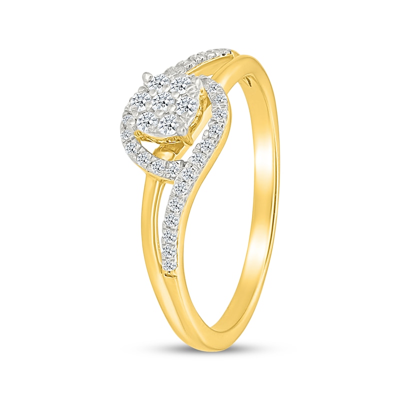 Main Image 2 of Multi-Diamond Bypass Halo Promise Ring 1/5 ct tw 10K Yellow Gold