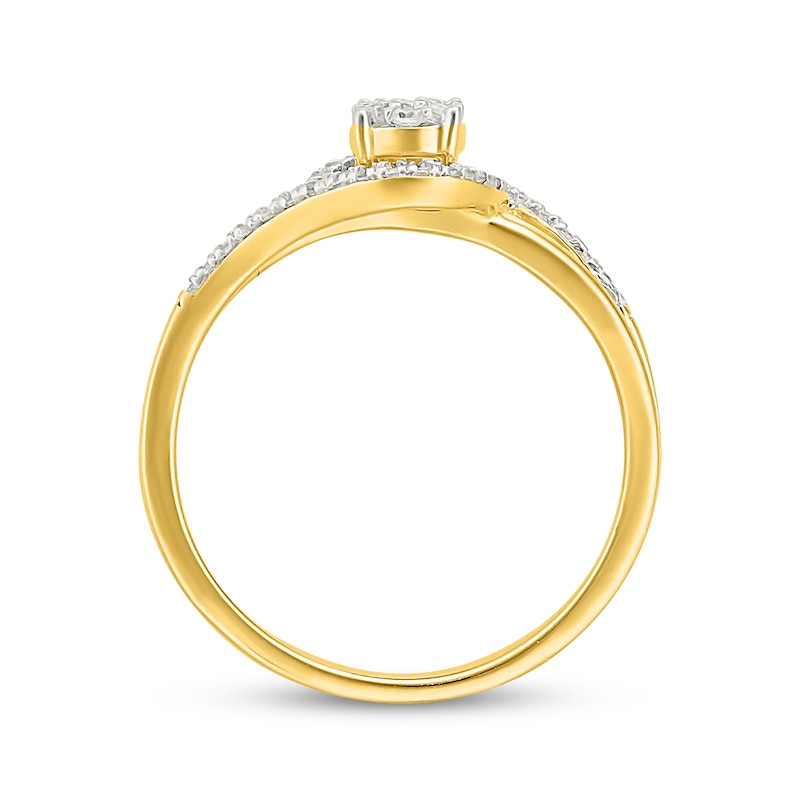 Main Image 3 of Multi-Diamond Bypass Halo Promise Ring 1/5 ct tw 10K Yellow Gold