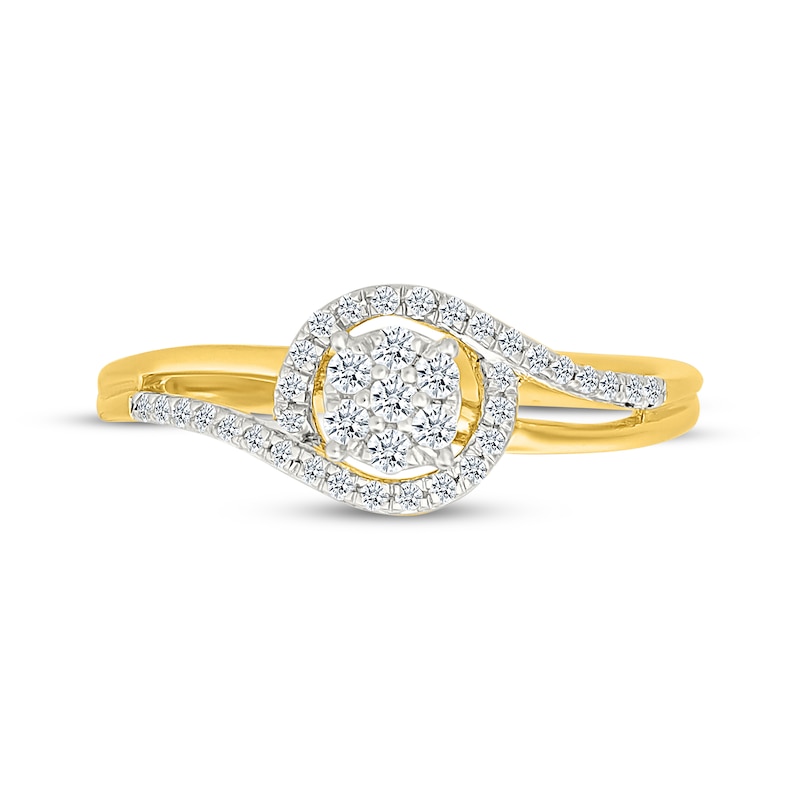 Main Image 4 of Multi-Diamond Bypass Halo Promise Ring 1/5 ct tw 10K Yellow Gold