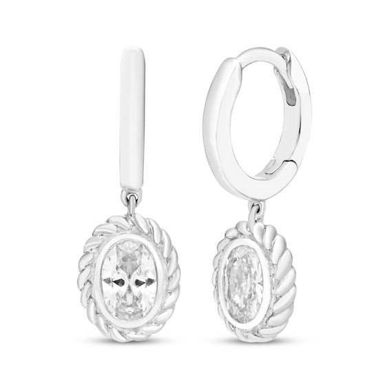 Oval-Cut White Lab-Created Sapphire Solitaire Twist Frame Dangle Hoop Earrings Sterling Silver