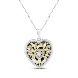 Diamond Heart Locket 1/10 ct tw Sterling Silver & 10K Yellow Gold 18"