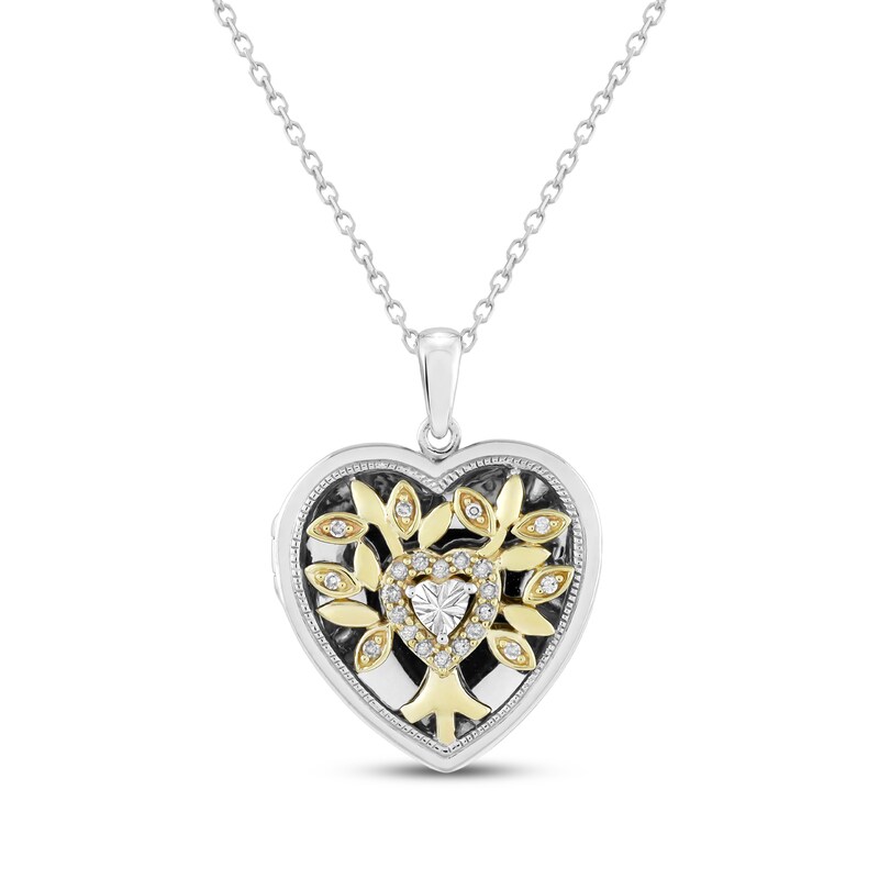 Main Image 1 of Diamond Heart Locket 1/10 ct tw Sterling Silver & 10K Yellow Gold 18"