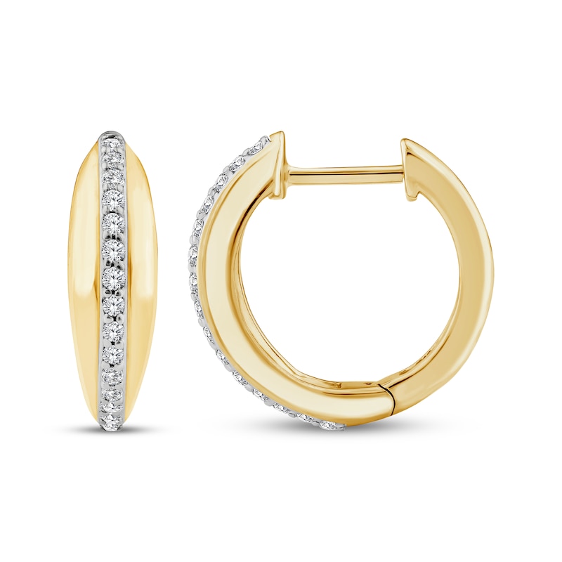 Main Image 3 of Diamond Curved Hoop Earrings 1/6 ct tw 10K Yellow Gold