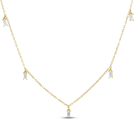STUDIO BY KAY Baguette-Cut Lab-Grown Diamond Dangle Station Necklace 1/3 ct tw 24K Yellow Gold Vermeil Sterling Silver 18"