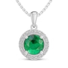 Thumbnail Image 1 of Lab-Created Emerald & White Lab-Created Sapphire Halo Necklace Sterling Silver 18"