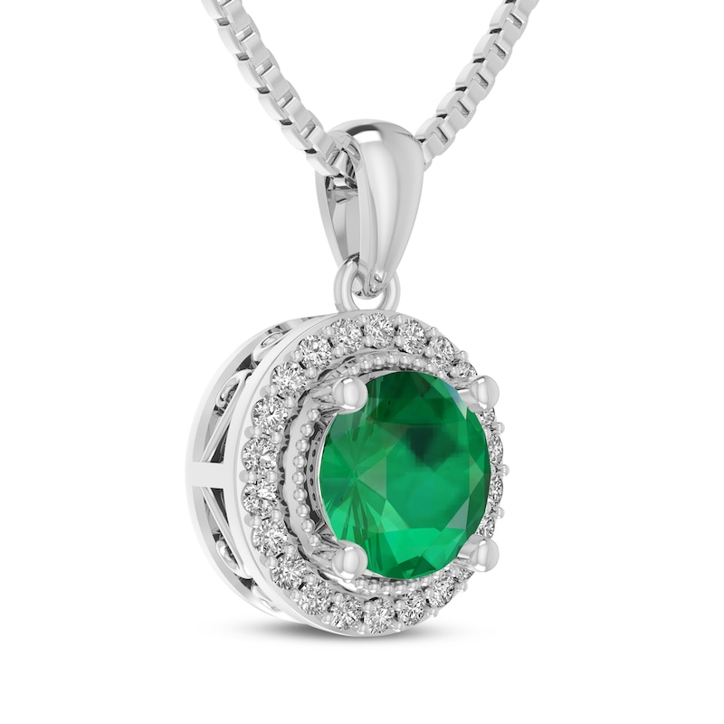 Main Image 2 of Lab-Created Emerald & White Lab-Created Sapphire Halo Necklace Sterling Silver 18"