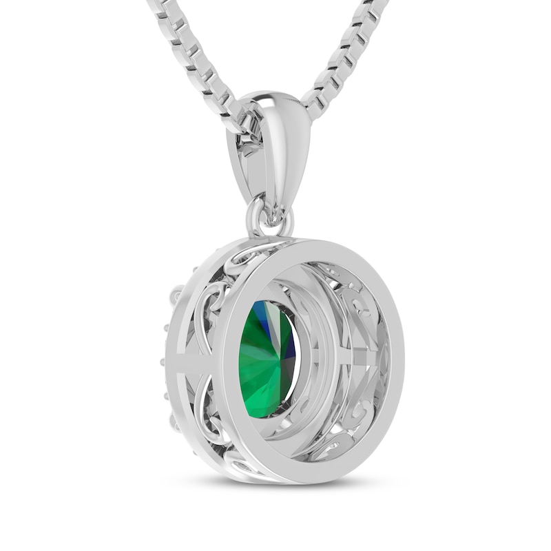 Main Image 3 of Lab-Created Emerald & White Lab-Created Sapphire Halo Necklace Sterling Silver 18"