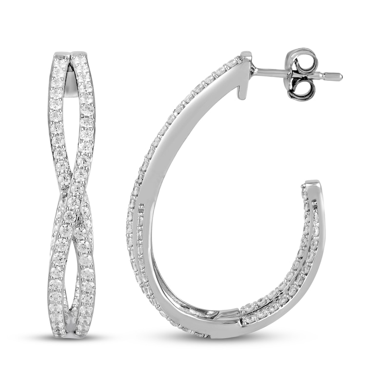 Main Image 3 of Diamond J-Hoop Earrings 1-1/2 ct tw 10K White Gold