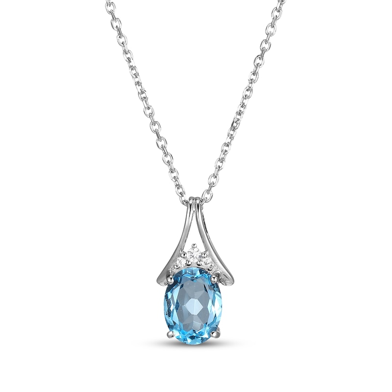 Main Image 1 of Oval-Cut Swiss Blue Topaz & White Lab-Created Sapphire Necklace Sterling Silver 18"