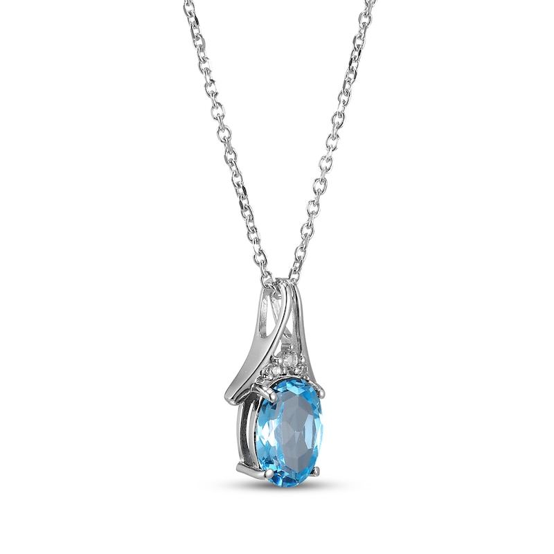 Main Image 2 of Oval-Cut Swiss Blue Topaz & White Lab-Created Sapphire Necklace Sterling Silver 18"