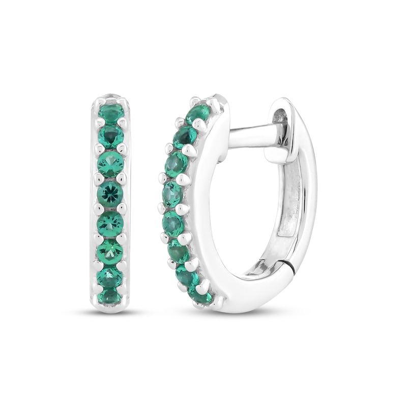 Main Image 2 of Lab-Created Emerald & White Lab-Created Sapphire Earrings Set Sterling Silver