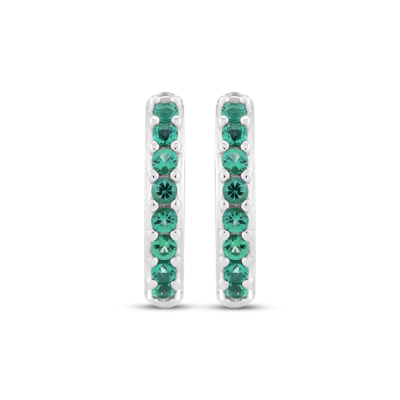 Main Image 3 of Lab-Created Emerald & White Lab-Created Sapphire Earrings Set Sterling Silver