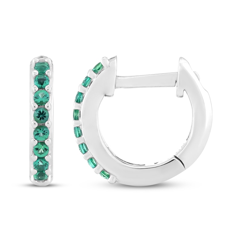 Main Image 4 of Lab-Created Emerald & White Lab-Created Sapphire Earrings Set Sterling Silver