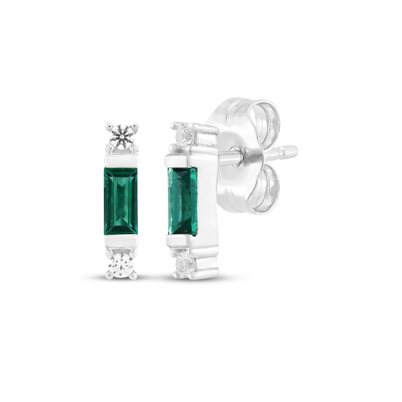 Main Image 5 of Lab-Created Emerald & White Lab-Created Sapphire Earrings Set Sterling Silver
