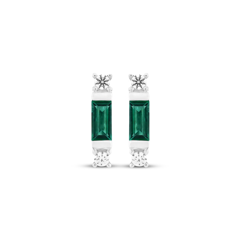 Main Image 6 of Lab-Created Emerald & White Lab-Created Sapphire Earrings Set Sterling Silver