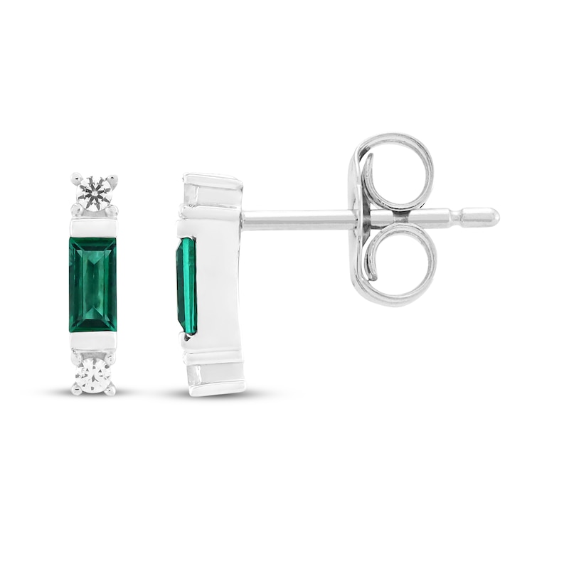 Main Image 7 of Lab-Created Emerald & White Lab-Created Sapphire Earrings Set Sterling Silver