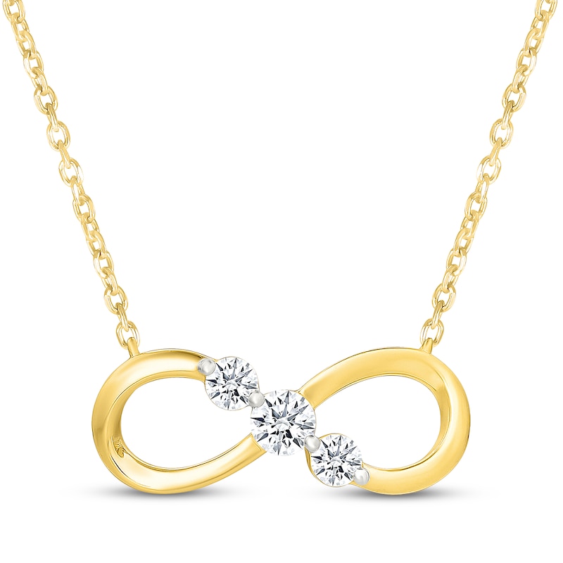 Main Image 1 of Memories Moments Magic Lab-Grown Diamond Three-Stone Sideways Infinity Necklace 1/3 ct tw 14K Yellow Gold-Plated Sterling Silver 18"