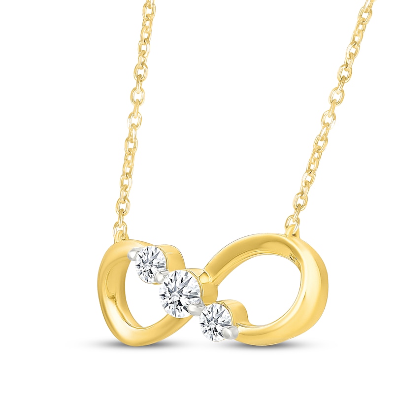 Main Image 2 of Memories Moments Magic Lab-Grown Diamond Three-Stone Sideways Infinity Necklace 1/3 ct tw 14K Yellow Gold-Plated Sterling Silver 18"