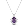 Thumbnail Image 1 of Oval-Cut Amethyst & White Lab-Created Sapphire Starburst Frame Necklace Sterling Silver 18"
