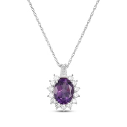Oval-Cut Amethyst & White Lab-Created Sapphire Starburst Frame Necklace Sterling Silver 18"