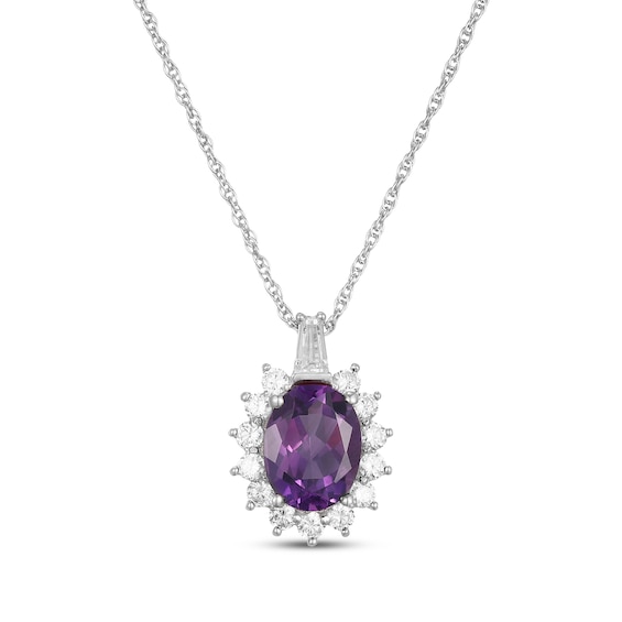 Oval-Cut Amethyst & White Lab-Created Sapphire Starburst Frame Necklace Sterling Silver 18"