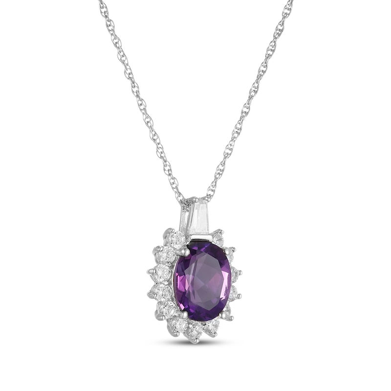 Main Image 2 of Oval-Cut Amethyst & White Lab-Created Sapphire Starburst Frame Necklace Sterling Silver 18"