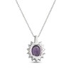 Thumbnail Image 3 of Oval-Cut Amethyst & White Lab-Created Sapphire Starburst Frame Necklace Sterling Silver 18"