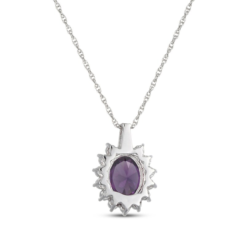 Main Image 3 of Oval-Cut Amethyst & White Lab-Created Sapphire Starburst Frame Necklace Sterling Silver 18"