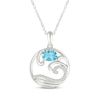 Thumbnail Image 1 of Oval-Cut Swiss Blue Topaz & White Lab-Created Sapphire Wave Necklace Sterling Silver 18"
