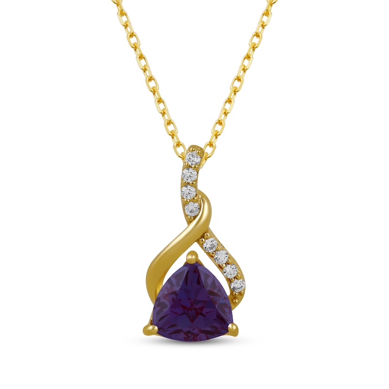 Main Image 1 of Trillion-Cut Lab-Created Alexandrite & White Lab-Created Sapphire Necklace 10K Yellow Gold 18"