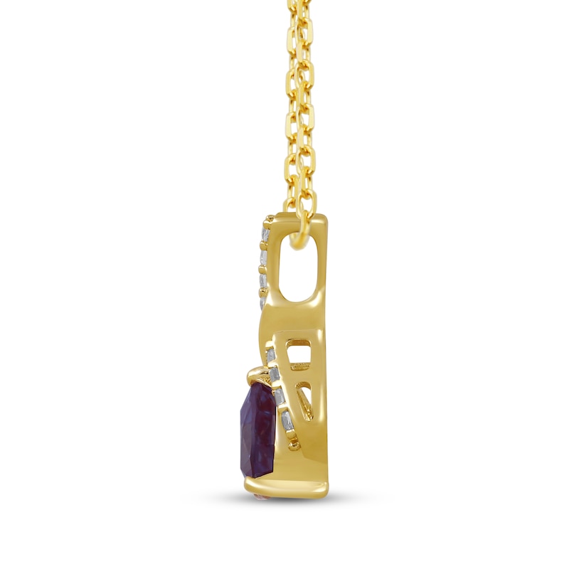Main Image 2 of Trillion-Cut Lab-Created Alexandrite & White Lab-Created Sapphire Necklace 10K Yellow Gold 18"