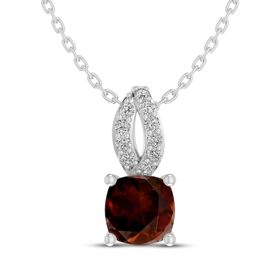 Cushion-Cut Garnet & White Lab-Created Sapphire Drop Necklace Sterling Silver 18"