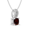 Thumbnail Image 2 of Cushion-Cut Garnet & White Lab-Created Sapphire Drop Necklace Sterling Silver 18"