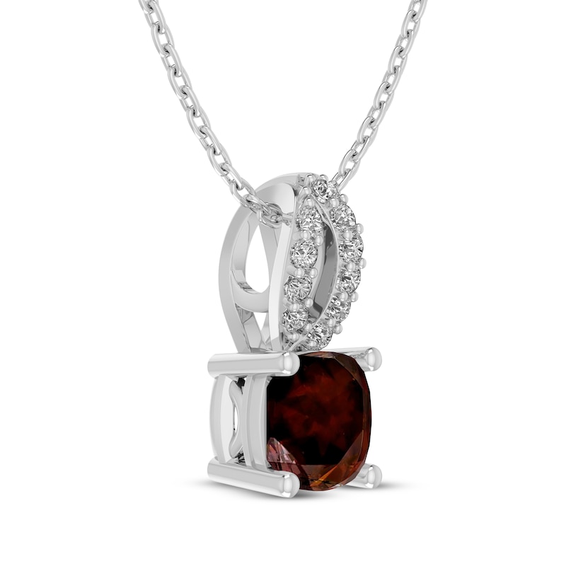 Main Image 2 of Cushion-Cut Garnet & White Lab-Created Sapphire Drop Necklace Sterling Silver 18"