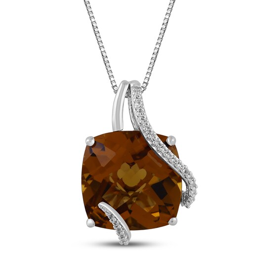 Cushion-Cut Orange Quartz & White Lab-Created Sapphire Necklace Sterling Silver 18"