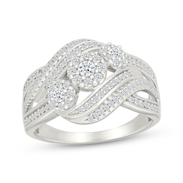 Multi-Diamond Cluster Trio Engagement Ring 1/2 ct tw Sterling Silver