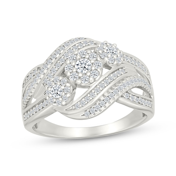 Multi-Diamond Cluster Trio Engagement Ring 1/2 ct tw Sterling Silver