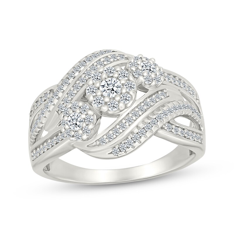 Main Image 1 of Multi-Diamond Cluster Trio Engagement Ring 1/2 ct tw Sterling Silver
