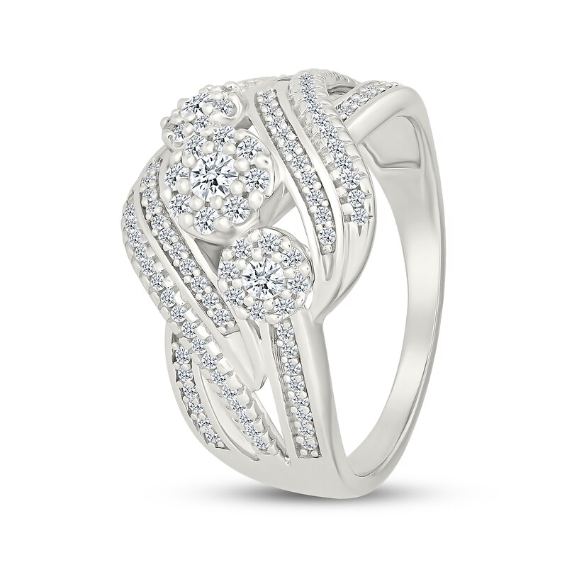 Main Image 2 of Multi-Diamond Cluster Trio Engagement Ring 1/2 ct tw Sterling Silver