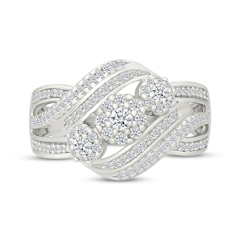 Main Image 4 of Multi-Diamond Cluster Trio Engagement Ring 1/2 ct tw Sterling Silver