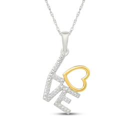 Diamond "Love" Necklace 1/20 ct tw Sterling Silver & 10K Yellow Gold 18"