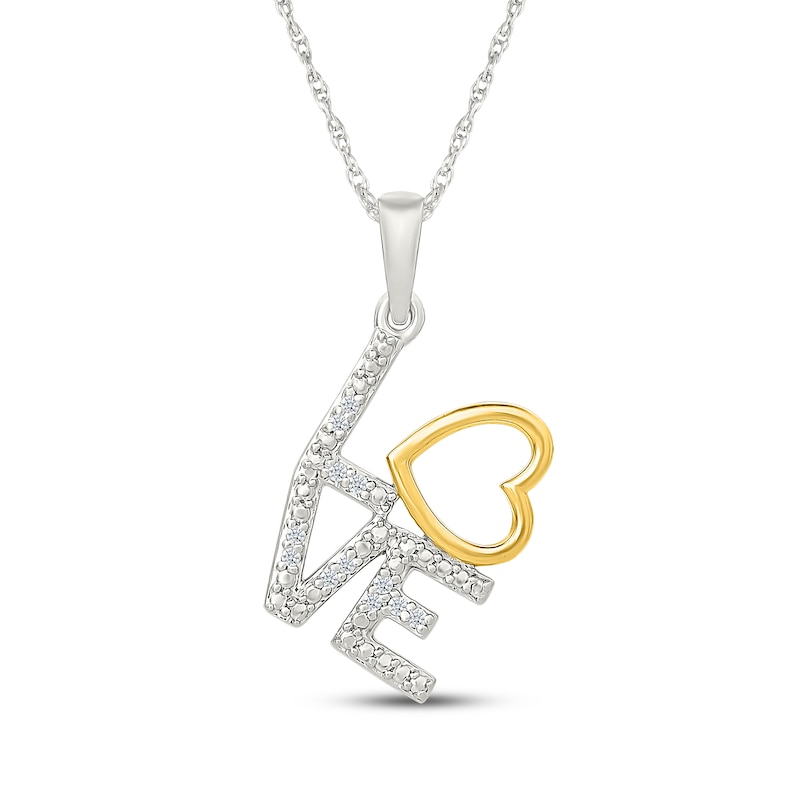 Main Image 1 of Diamond "Love" Necklace 1/20 ct tw Sterling Silver & 10K Yellow Gold 18"