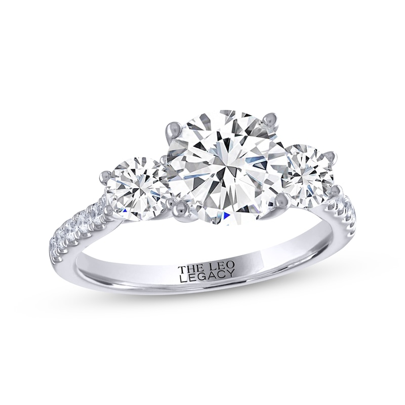 Main Image 1 of THE LEO Legacy Lab-Grown Diamond Round-Cut Three-Stone Engagement Ring 2-3/4 ct tw 14K White Gold