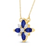 Thumbnail Image 2 of Marquise-Cut Blue & White Lab-Created Sapphire Flower Necklace 10K Yellow Gold 18"
